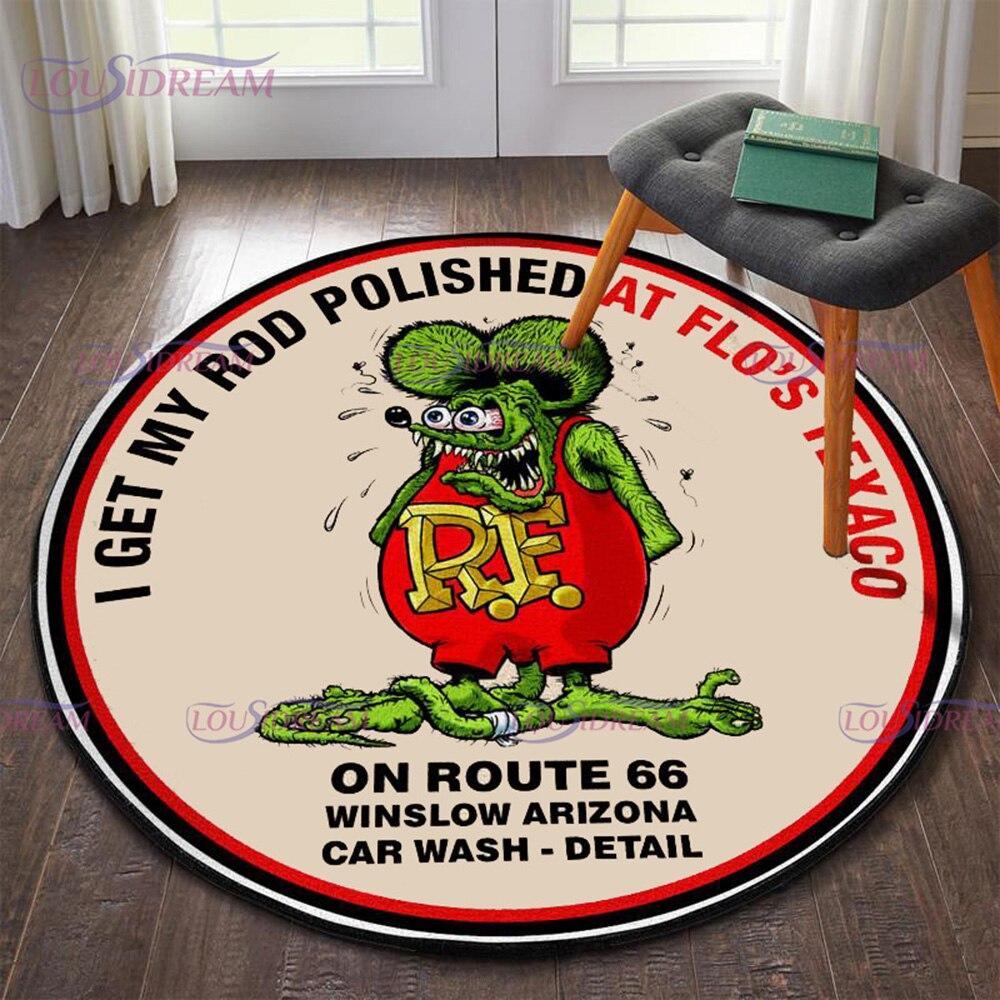 Ретро забавный ковер Rat Fink, круглый ковер, декор для гостиной, ковер Mancave, напольные коврики, ковры для спальни, стул, коврик, подарки для папы