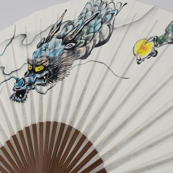 Kimono Kyoto Antibacterial Japanese Paper Four Sacred 22cm [Stylish Iroha] Fan, Fan, Beasts, Karaki, Men's, (Seiryu)