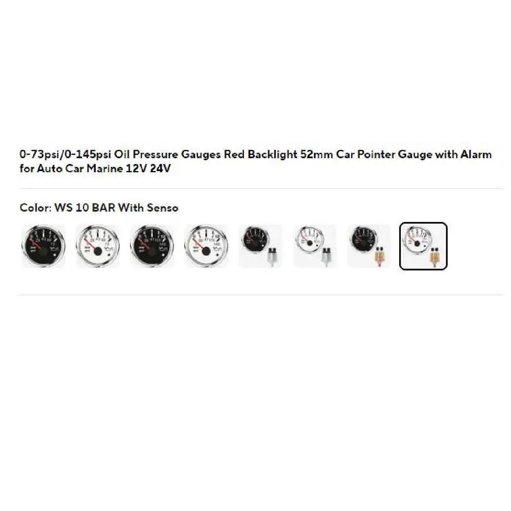 0-73psi/0-145psi Oil Pressure Gauges Red Backlight 52mm Car Pointer Gauge  with Alarm  for Auto Car Marine 12V 24V