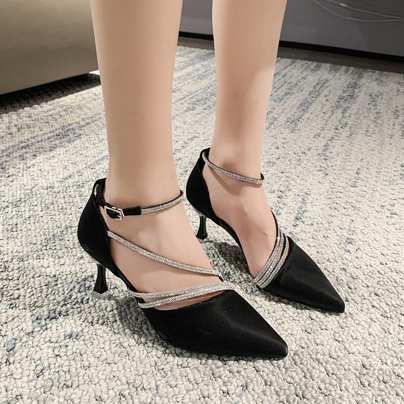 Острый носок на шпильке со стразами, модная женская обувь, летние новые сексуальные элегантные туфли на высоком каблуке для банкета и вечеринки, Zapatos Mujer