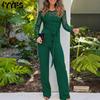 Женская Модная Повседневная Весна Осень Однотонный Принт Длинный Рукав V-образный Вырез Высокая Талия Брюки Комбинезоны и Ромперы