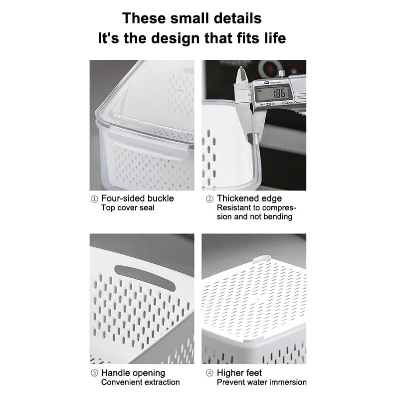 Refrigerator Storage Box Fridge Organizer Fresh Vegetable Fruit Boxes Drain Basket Storage Containers Pantry Kitchen Organizer