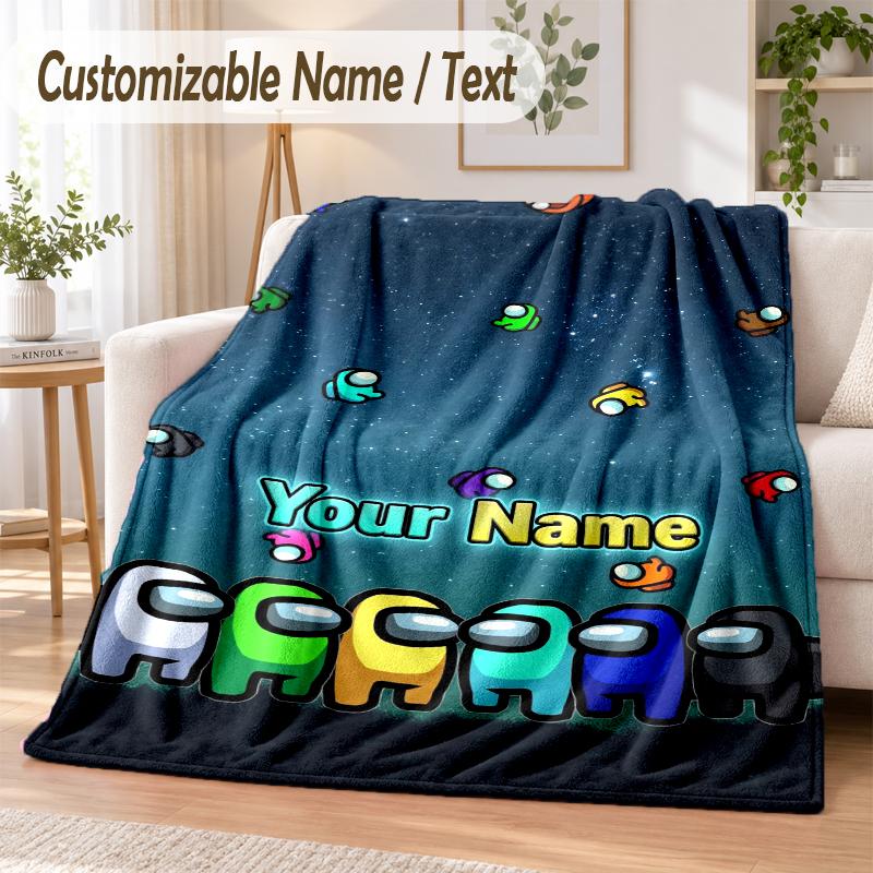 Among Us Custom Name Flannel Throw Blanket Soft Warm for Sofa Bed Indoor Home Use