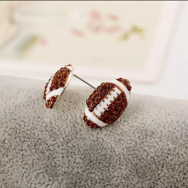 Sport Basketball Volleyball Stud Earrings for Women Bling Baseball Softball Earrings Rhinestone Crystal Ear Jewelry