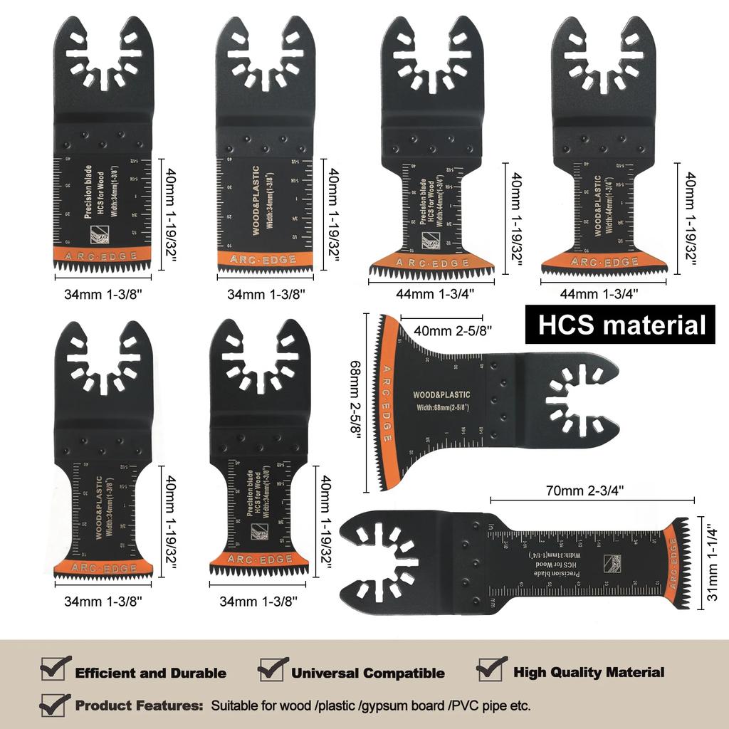Japanese Tooth Carbide Oscillating Saw Blade Kit, Arc Edge, Oscillating Multitool Blades Precise Cut for Wood PVC Iron 39-10 Pcs