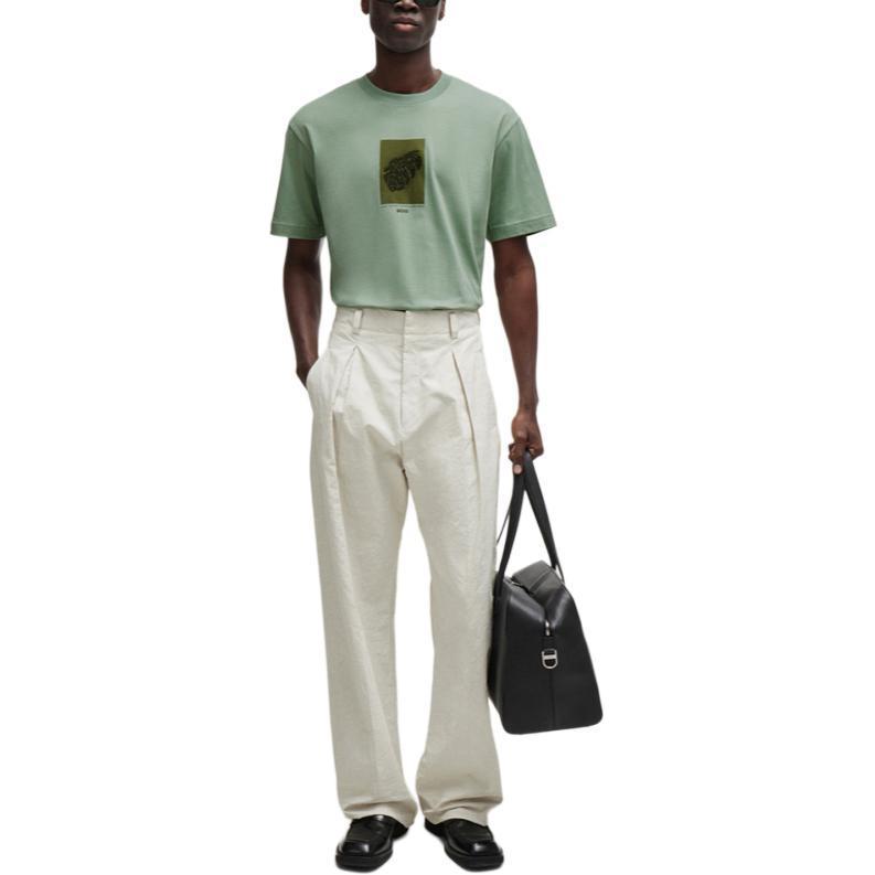HUGO BOSS T-Shirts Men's Green Crew Neck Moderate Straight Fit 50512118-373