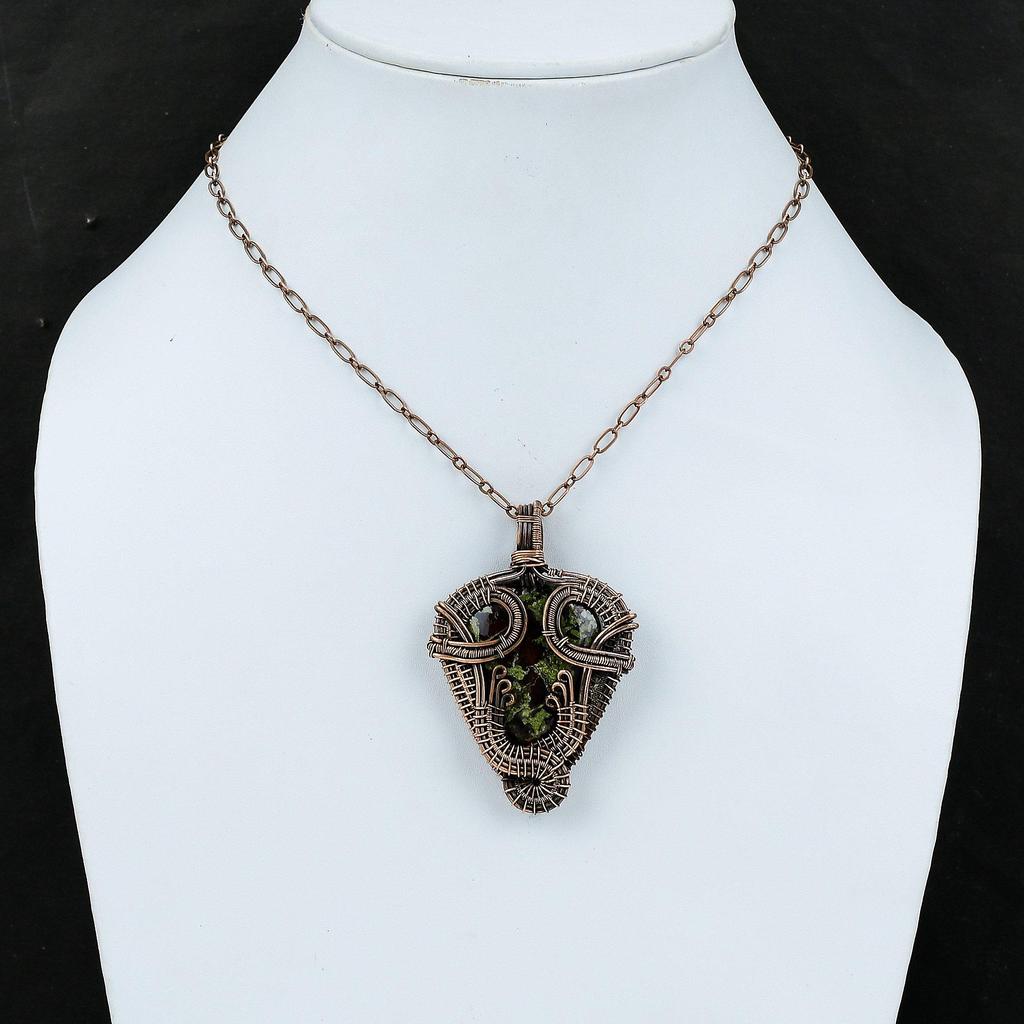 Dragon Bloodstone Pendant Copper Wire Wrapped Gemstone Pendant Copper Design Jewelry Handmade Boho Style Pendant Wire Wrap Jewelry For Gift