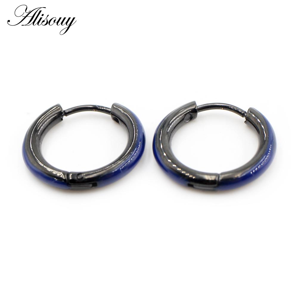 Alisouy 2PCS Punk Rock Hiphop Stainless Steel Enamel Circle Round Ear Helix Clip Huggie Buckle Women Men Unisex Hoop Earrings