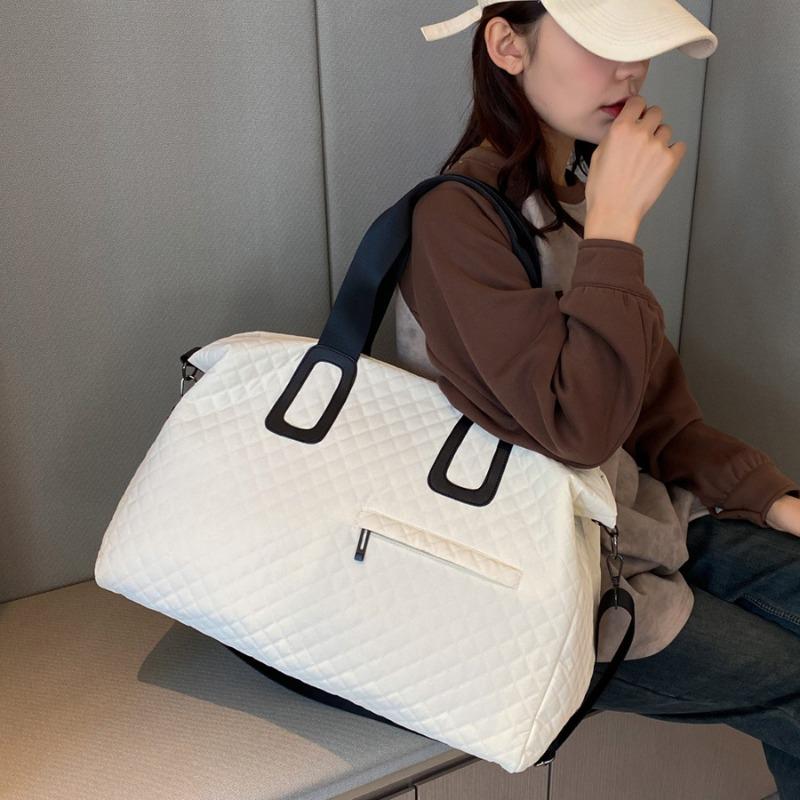 Женская стеганая дорожная сумка-даффл большой вместимости с ромбовидным узором, однотонная сумка для ночевки с несколькими карманами, женская сумка-тоут для отдыха