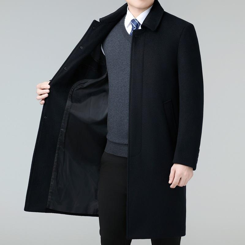 Winter Men's Cashmere Coat Long Casual Business Middle-aged and Elderly Dad's Wool Woolen Thick Coat for Men