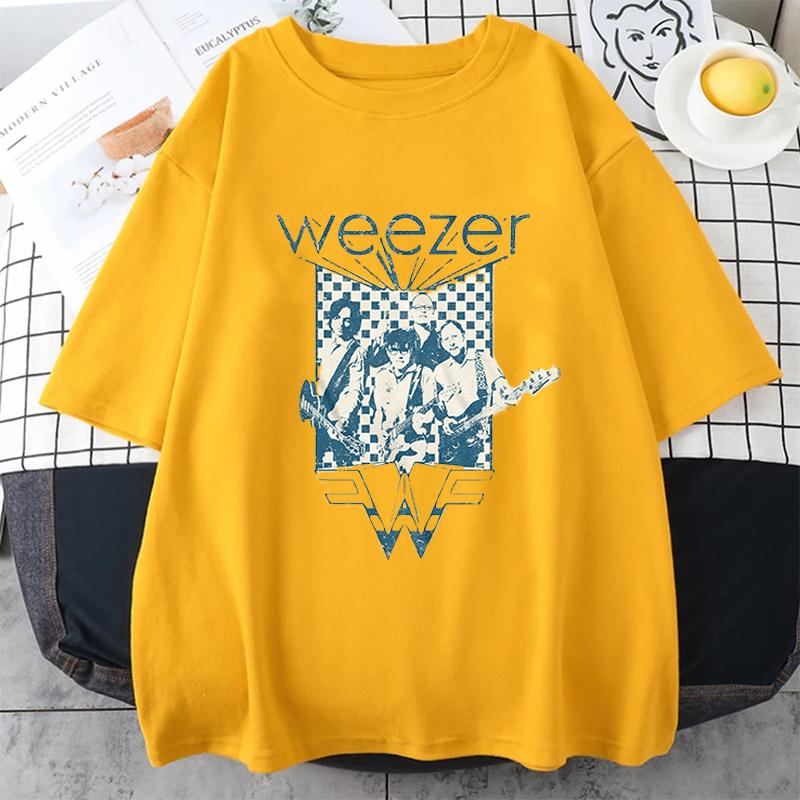 Футболка Weezer Винтажная футболка Харадзюку Женская Мужская С коротким рукавом Повседневная Мода С круглым вырезом Хлопковые Топы Тренд Уличная одежда Унисекс Футболки Топы