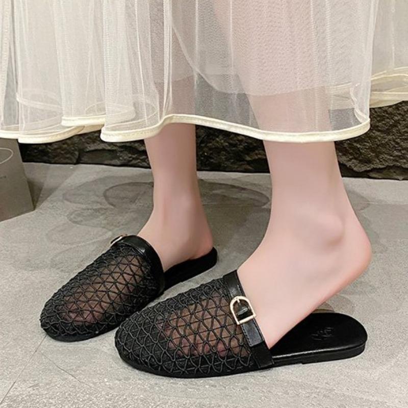 Модные женские балетки, сетчатые тапочки, полые сандалии, плетеные мюли, женская обувь, тренд лета 2025, повседневная обувь на мягкой подошве, пляжные шлепанцы Mujer