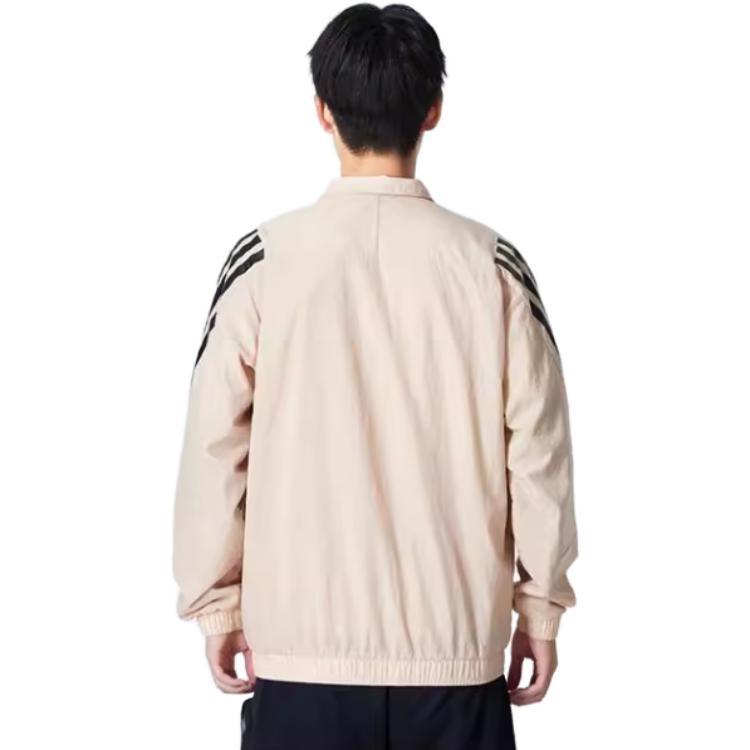 Men's adidas Fi Wv Tt Athleisure Casual Sports Woven Stripe Jacket Khaki HU1514