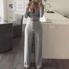New 2pcs Women Fashion Long Sleeve Slim Knitting Tops + Straight Pants Women Clothing Set