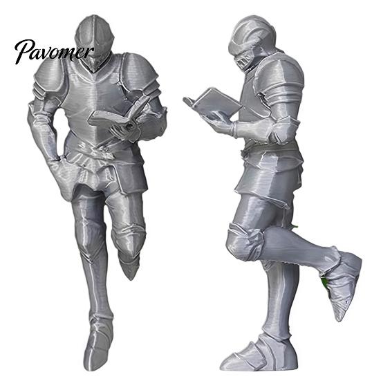 Knight Reading Statue 3D Printed Medieval Book Corner Ornament, Figurine Support Nook Decor, Creative Bookend for Bookshelf, Lover Gift Desk Accessory