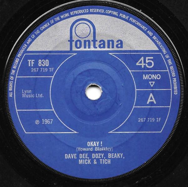 7-дюймовая пластинка DAVE DEE DOZY BEAKY MICK TICH Okay TF830 Fontana 1967 UK Rock Б/у
