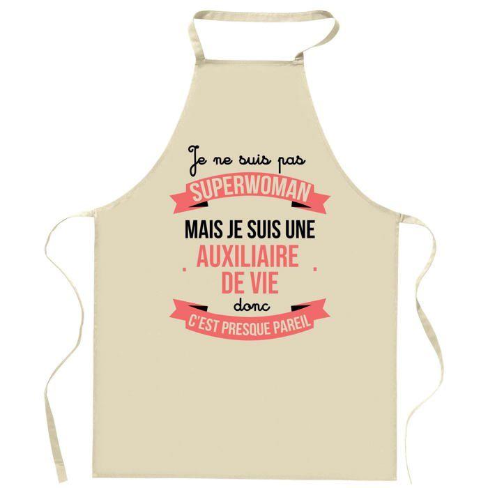 Tablier de cuisine - Superwoman - Impression française - Coton résistant - Cadeau humour