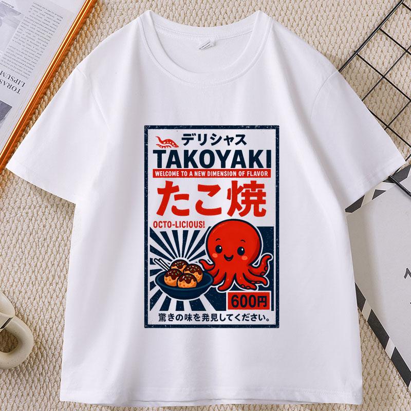 Japanese Street Food T-shirt Osaka Dotonbori Octopus Printed Tshirt Takoyaki Anime Short Sleeve Tees Round Neck Summer Clothes