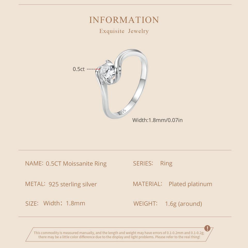 BAMOER D Color VVS1 EX 0,5CT Кольцо с муассанитом Нежное лабораторное кольцо с бриллиантом из стерлингового серебра 925 пробы для женщин Обручальные свадебные украшения