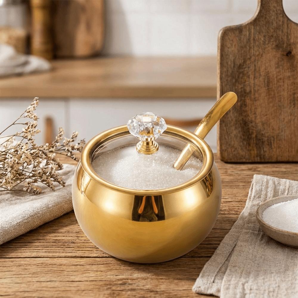 Wide-mouth Kitchen Condiment Pots with Soup Spoon Condiment Container Spice Jar Dining Table