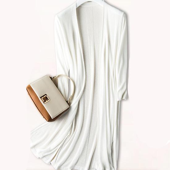 Женский длинный летний вязаный кардиган из тонкого ледяного шелка, мягкий модальный кардиган, свободная базовая простая рубашка с длинным рукавом с кондиционером, кардиганы