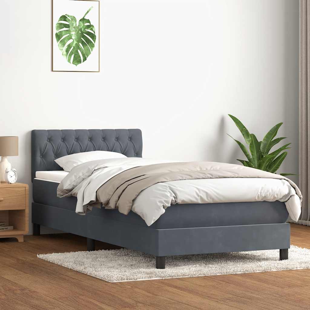 Box Spring Bed with Mattress Dark Gray 80x220 cm Velvet