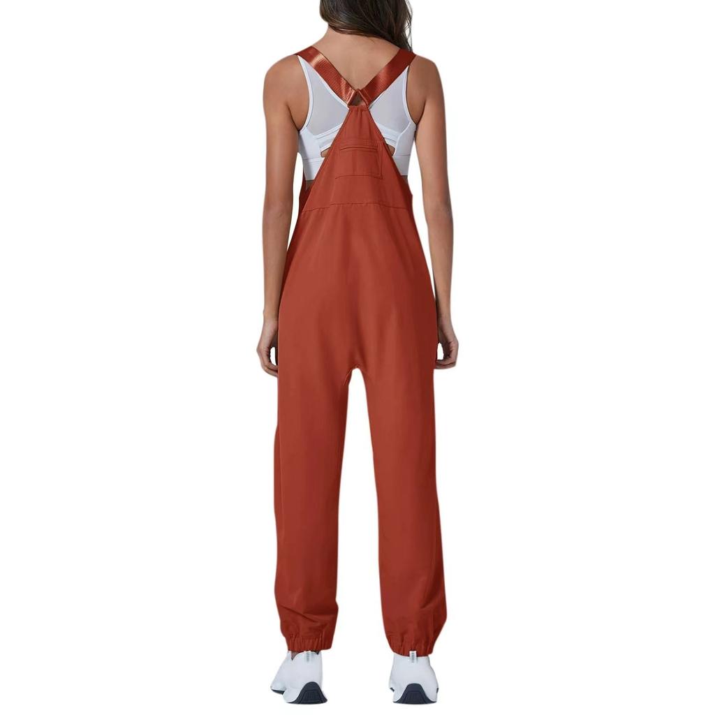 Women's Jumpsuits Summer Fashion Casual Loose Wide Leg Jumpsuits Solid Color Insert Pockets Retro Button Strap Jumpsuits