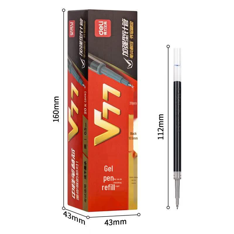 Deli Retractable 0.5mm Black Gel Pen Refill (20-Pack)