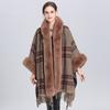 4 Colors Winter Thick Warm Oversize Cloak Women Plaid Long Faux Rabbit Fur Loose Poncho Cape Fashion Tassel Overcoat With Hat