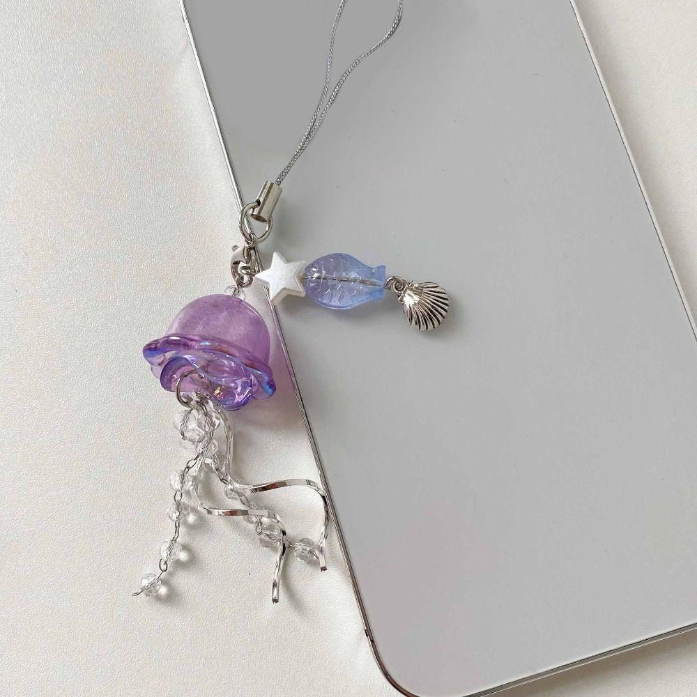 Sea Shell Fish Y2K Jellyfish Mobile Key Chain Jellyfish Tassel Phone Charm Keycord Mobile