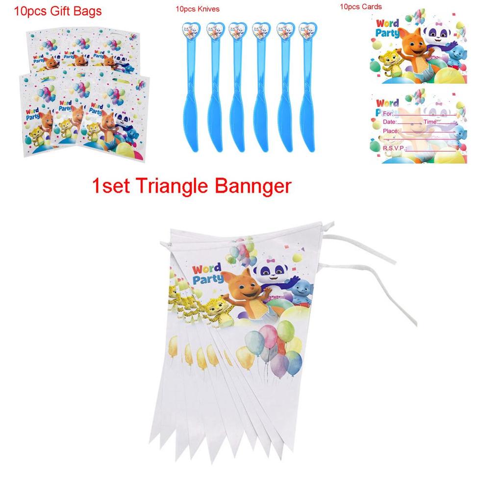 Complete Word Party Themed Party Supplies For Fun Kids Birthday Celebrations Including Plates Cups And Cake Toppers
