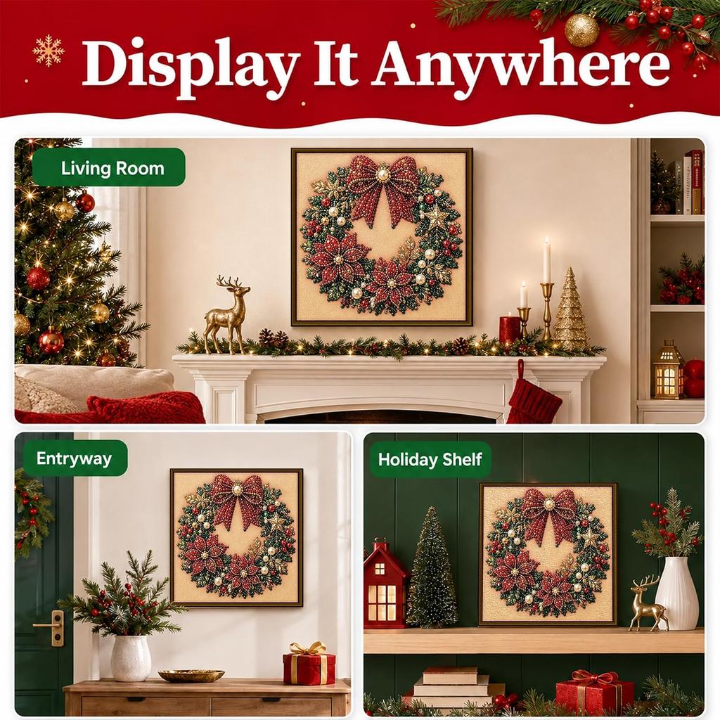 5PCS Christmas Pearl Diamond Painting Art Kits for adults with Frame DIY Pearl Beads Art Craft Kit for Adults Beginner, Gemstone Diamond Dots Beads