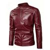 Mens PU Leather Biker Jacket Slim Fit Stand Collar Zipper Casual Streetwear 2026