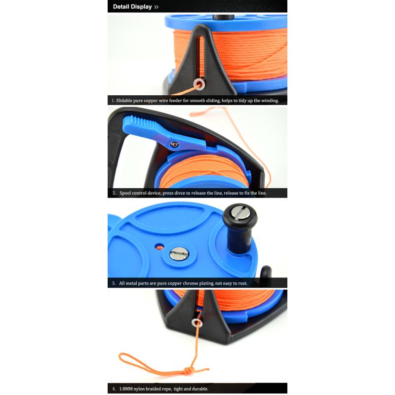 150/249 футов катушка для подводного плавания с затонувшей катушкой, катушки с леской для пальцев, пещерная катушка с ручкой, снаряжение для подводного плавания, водных видов спорта