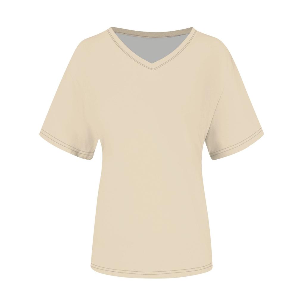 Женская футболка с v-образным вырезом, топ с короткими рукавами, повседневная однотонная футболка