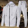Men's Spring and Autumn Large Size Single Layer Casual Set Long Sleeve Hooded Zipper Shirt + Pants 2 Piece Set