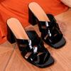 Модные женские шлепанцы Летние туфли на высоком каблуке из ПУ кожи Женские сандалии на толстом каблуке Повседневные однотонные Большой размер Открытый носок Zapatillas