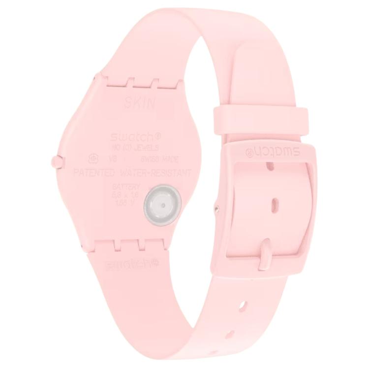 Swatch Часы Серия 'Кожа' Кварцевый механизм Водонепроницаемость 30м Разноцветные Минималистичный Повседневный стиль 34 мм Розовый циферблат Биокерамический корпус Силиконовый ремешок SS09P100
