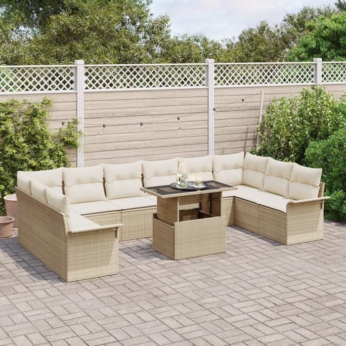 VidaXL Ensemble de canapé de jardin 11 pcs Beige Poly rotin, Canapés modulables pour jardin et terrasse, légers 3348357