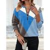 Women V-Neck Long Sleeved T Shirt Fashion Zipper Women Shirts Loose 2025 Autumn Geometry Color Blocked Printing Casual Clothes