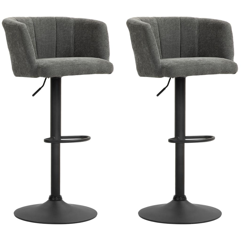 Bar Stool 2 Piece Set Shell Back Height Adjustable Footrest For Kitchen Or Dining Room Metal Base Dark Gray
