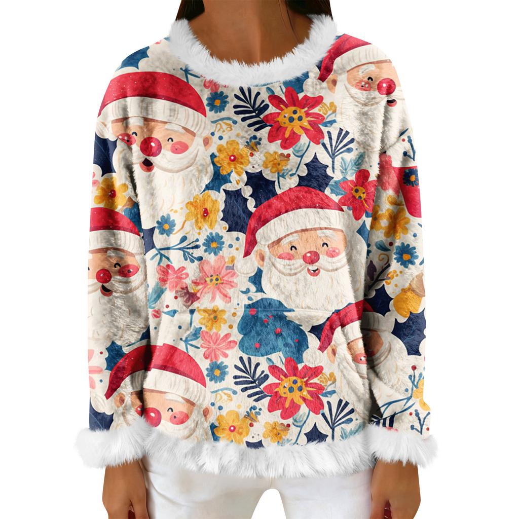 Women's Casual Fleece Sweatshirt  Long-Sleeve Round  Neck Casual Comfortable Loose-Fit Lightweight Women's Flannel Sweatshirt