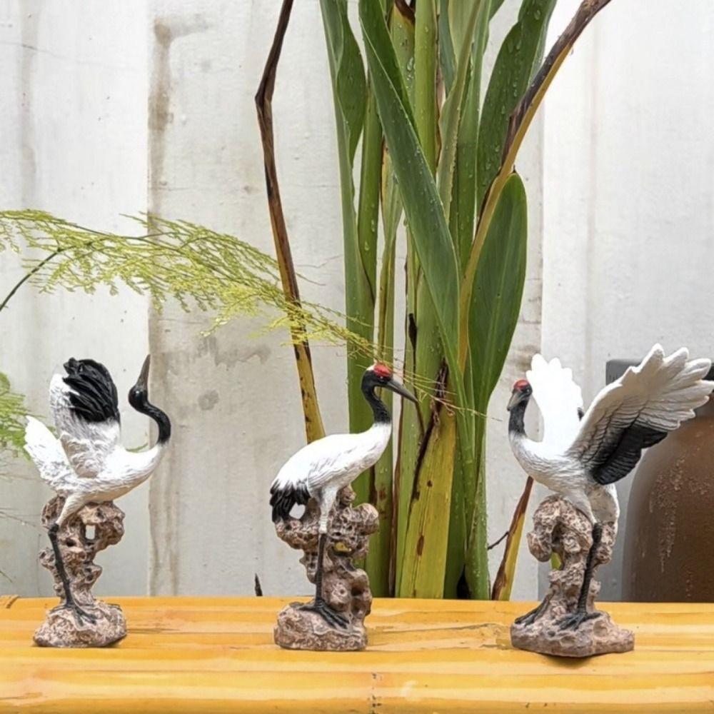 Cartoon Fairy Crane Figurine Mini Crane Resin Ornament Holiday Gift Crane Garden Statue  Bedroom