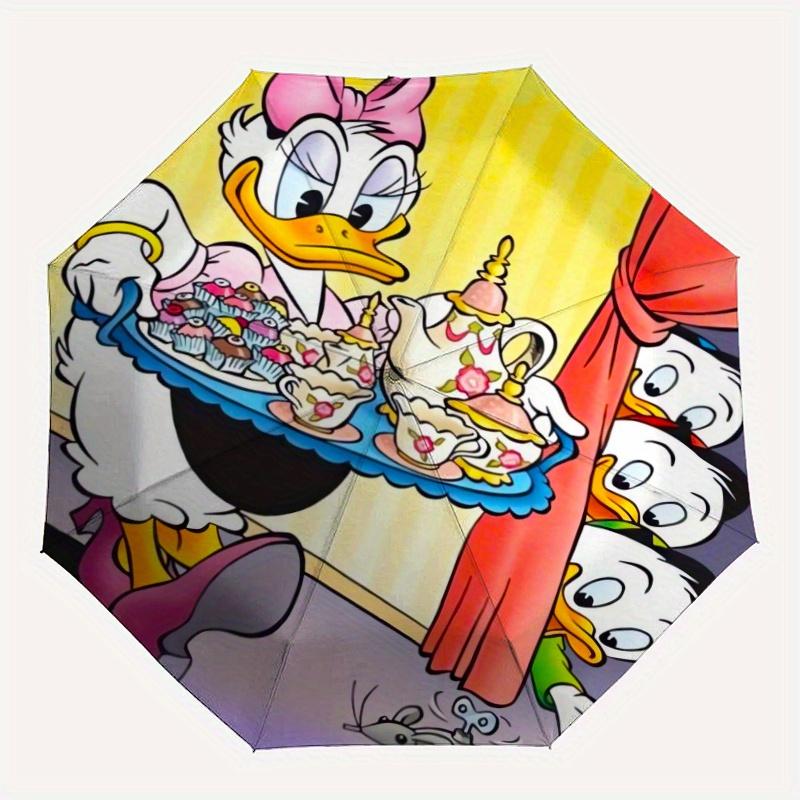 Disney Daisy Duck Automatic 3-Fold Umbrella Design, Cute Cartoon Pattern, Portable Outdoor Umbrella, Perfect, Holiday Gift for Disney fans.Y