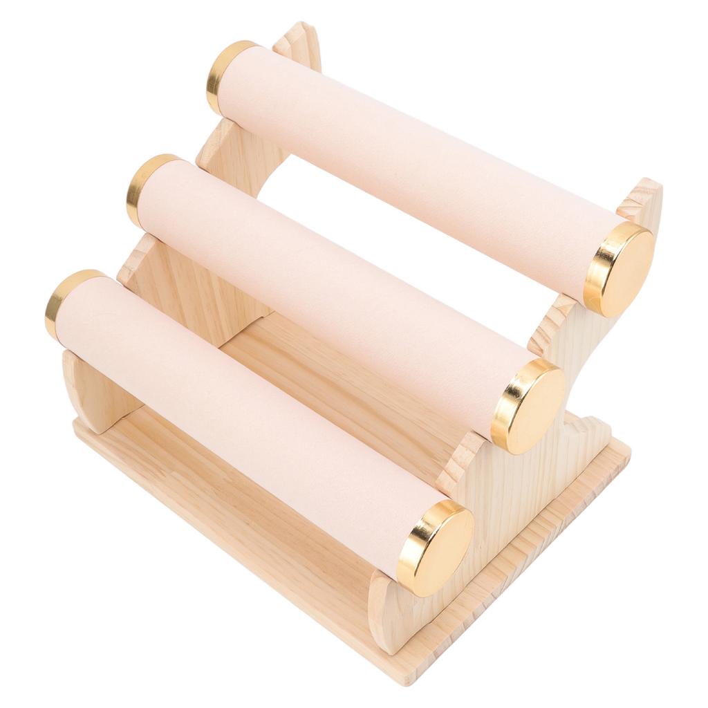 Bracelet Holder 3 Tier Detachable Jewelry Display Stand with Wooden Tray for Watch Home Shop Pink