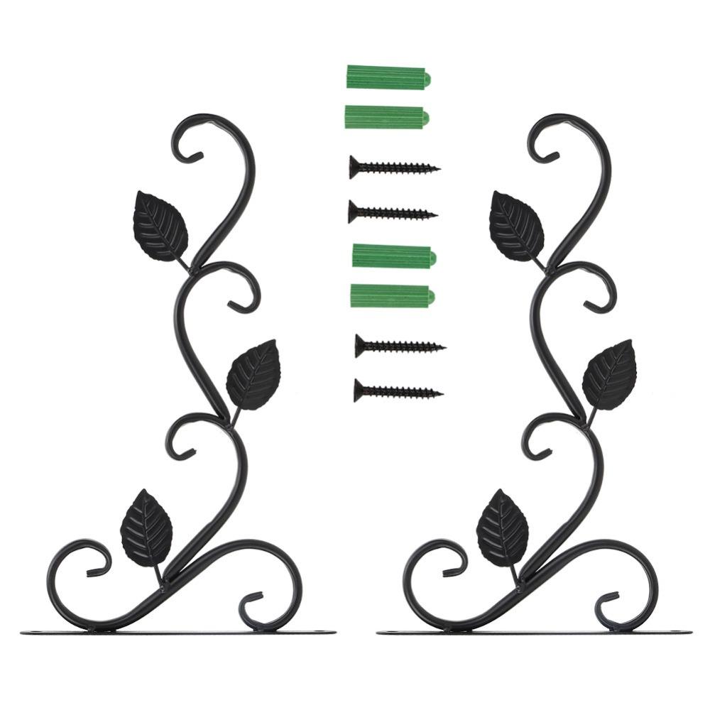 2pcs Black Plant Hanger Bracket Iron Wall Hook Hanging Plant Bracket Garden Decoration