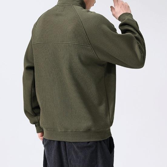Men Fall Winter Sweatshirt Half Zipper Stand Collar Loose Solid Color Loose Long Sleeves