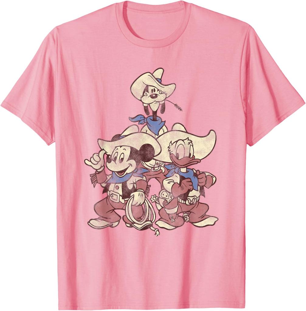 Fashion Casual Unisex Mickey and Friends Vintage Cowboy Western Group T-Shirt S-4XL Summer
