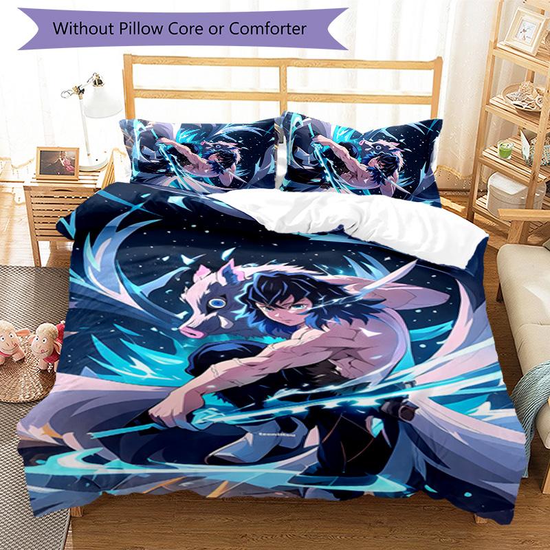 3pcs Hashibira Inosuke Design Cover Set - HD Printed Bedding with 1 Cover and 2 Pillowcases - Perfect for Home and Dorm Decor