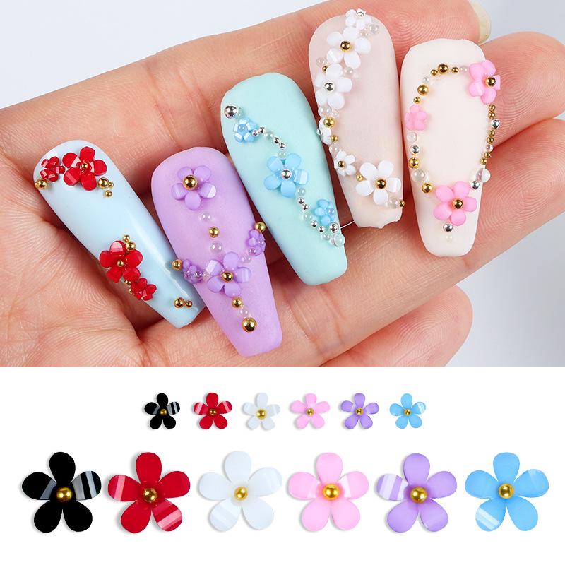 3D Flower Nail Charms, 3D Acrylic Flower Nail Art Rhinestones White Pink Mixed Cherry Blossom Spring Gems with Pearls Manicure DIY Nail Decorations